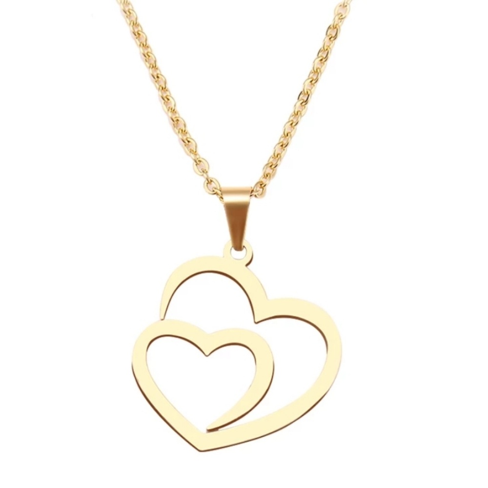 Gold Two Heart Pendant Necklace